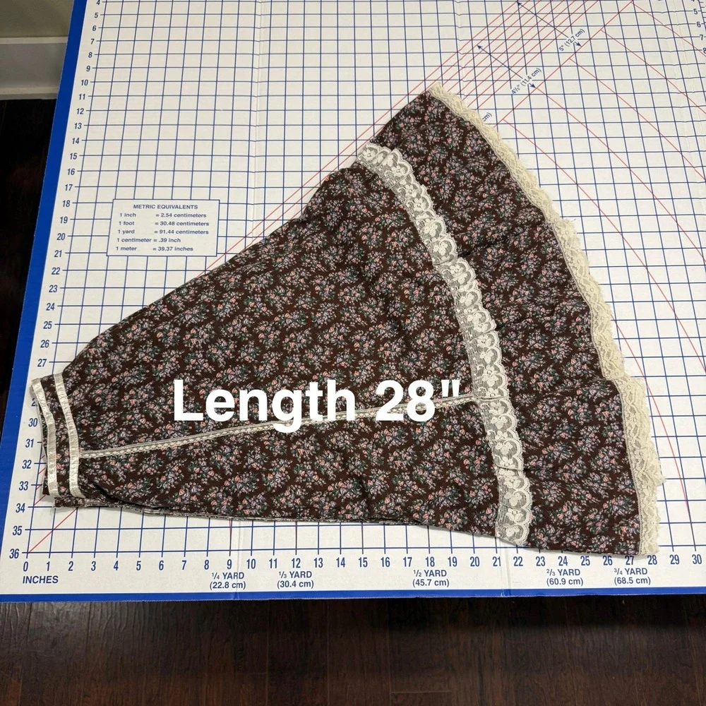 Vintage Jessica's Gunnies Skirt Set M Brown Ivory Floral Lace Prairie Cottage